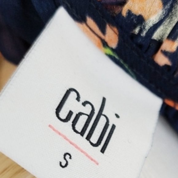 CAbi 5522 Blue Sheer Floral Print Tie-Neck Blouse EUC - Picture 7 of 8